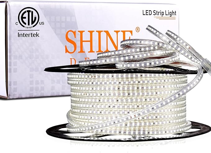 Shine Decor LED Strip Light 150FT 120VAC, Super Bright 19012 Lumens Dimmable, IP65 Waterproof for Outdoor Indoor, 6500K Cool White Every 1.6ft Cuttable Lighting Rope 6x10mm, ETL Listed 45M