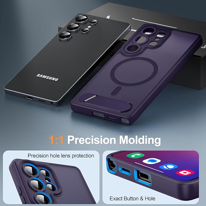 Magnetic for Samsung Galaxy S25 Ultra Case, [Compatible with MagSafe][Full Camera Protection][Built-in Invisible Kickstand] Translucent Matte Phone Case for S25 Ultra 6.9" - Purple