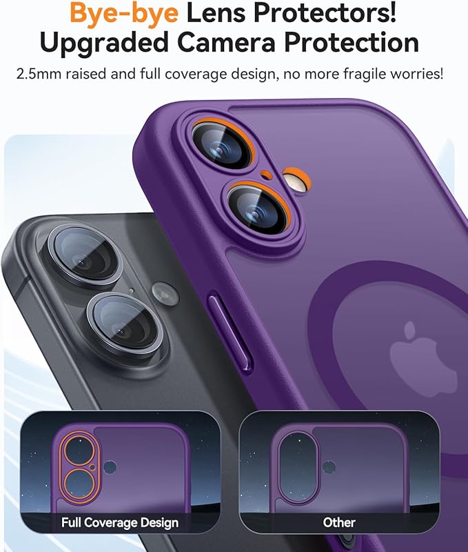 CANSHN Magnetic for iPhone 16 Plus Case, Upgraded [Full Camera Protection] [Compatible with Magsafe] [Translucent Matte] Shockproof Protective Phone Case for iPhone 16 Plus - Deep Purple