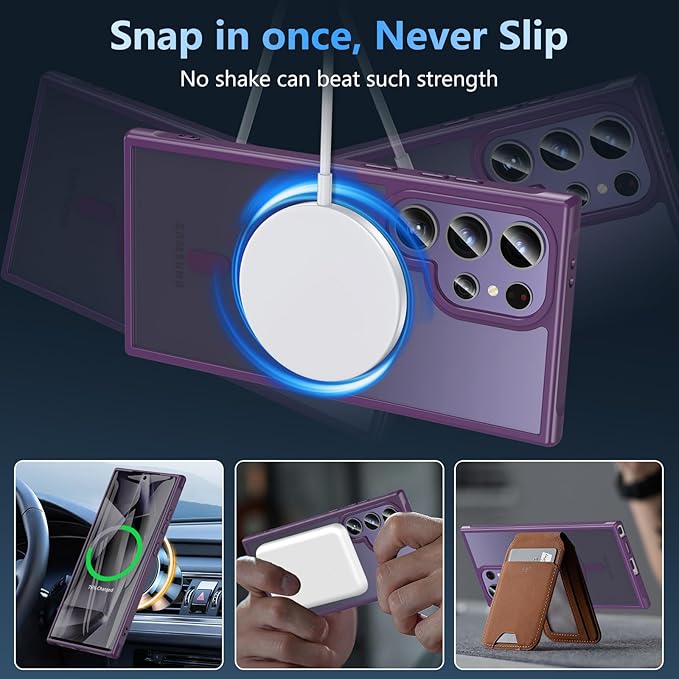 OWKEY for Samsung Galaxy S24 Ultra Case 6.8'', Magnetic S24 Ultra Case Compatible with Magsafe, [Shockproof Military] Translucent Back Slim Bumper Cover Phone Case Samsung S24 Ultra, Purple