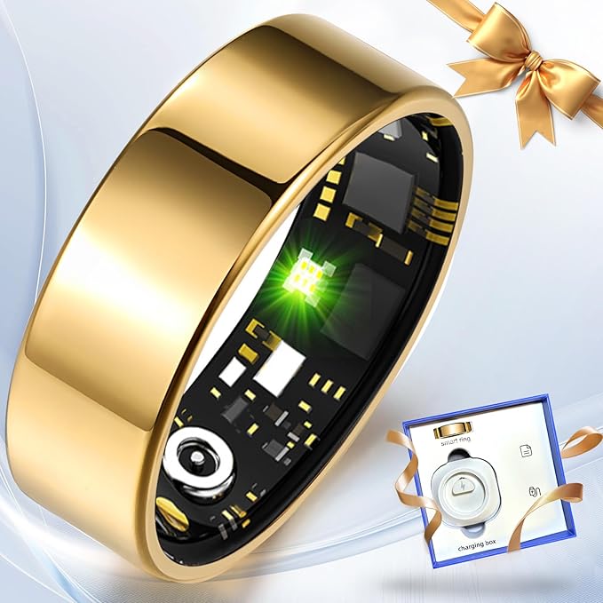 Smart Ring Health Tracker for Women Men, Sleep Tracker with Heart Rate,SPO₂,Blood Pressure, Fitness Ring for Activity Monitoring, No Subscription, Step Tracker Ring for iOS&Android (Gold, #7)