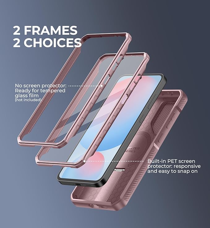 Dexnor for Samsung Galaxy S24 FE Case with Camera Cover & Adjustable Kickstand & Built-in Screen Protector, Magnetic Rugged Shockproof Bumper Cases Heavy-Duty Magnetic Protective Cover,Peony Pink