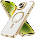 Hython Magnetic Clear for iPhone 14 Plus Case with Camera Lens Protector [Compatible with MagSafe] Luxury Plating Edge Slim Soft TPU Cover Protective Phone Case for iPhone 14 Plus 6.7", Matte Gold