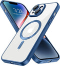 Hython Magnetic Clear for iPhone 14 Case with Camera Lens Protector [Compatible with MagSafe] Luxury Plating Edge Slim Soft TPU Cover Protective Phone Case for iPhone 14 6.1", Matte Deep Blue