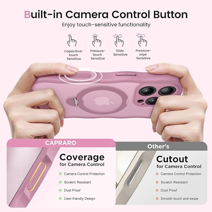 CAPRARO for iPhone 16 Pro Max Case with 360° Spin Magnetic Stand for Women, [Compatible with MagSafe] [Full Camera Protection] Cute Wave Translucent Matte Case for iPhone 16 Pro Max, Black Currant