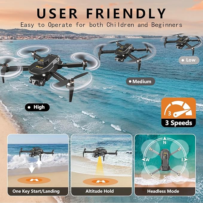 Drone with 1080P HD Camera, Foldable Mini Drone with One Key Take Off/Land, Gesture Control, Intelligent Obstacle Avoidance, 3D Flip, 2 Batteries, Easier to Use, for Adults Teen Boys Girls Beginners