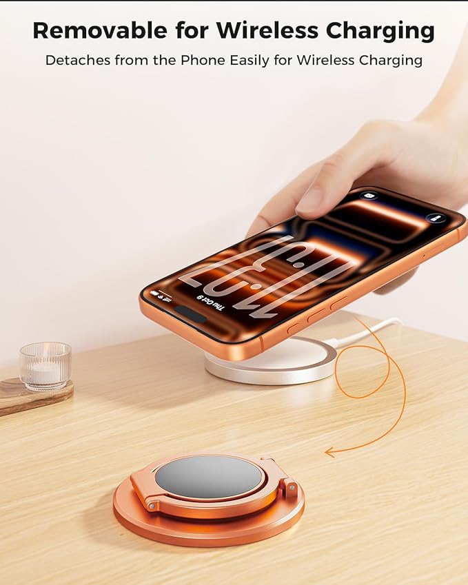 SUPERONE Magnetic Ring Holder for MagSafe Dual-Side Magnetics, Removable Gym Phone Grip with Kickstand for iPhone 17/16/15/14/13/12/ Series MagSafe Case All Phones Compatible with Magnetic Car Mount