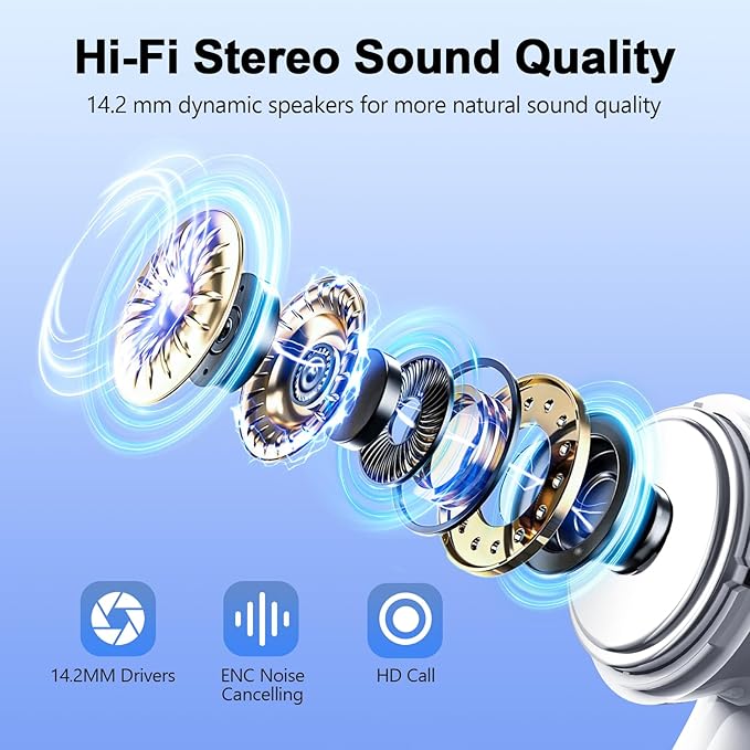 Wekily Wireless Earbuds, Bluetooth 5.3 Headphones LED Power Display, 2025 New Wireless Earphones, 4 ENC Noise Cancelling Mic, HiFi Stereo, 48H Playtime Mini Case IP7 Waterproof for iOS Android