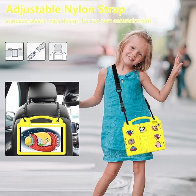 AKABEILA Compatible with Apple iPad mini 1/2/3/4/5 Tablet Case, Kids Friendly Universal Lightweight Shockproof Protective Case with Shoulder Strap & Stand Handle Yellow