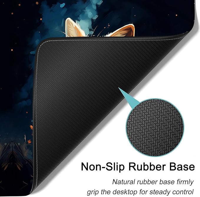 Large Mouse Pad, 31.5 x 11.8in Extended Gaming Mouse Pad with Stitched Edges, XXL Mousepad Protector Non Slip Rubber Base for Office and Home Writing Mat, Cute Red Fox Animal Pattern Black Desk Mat