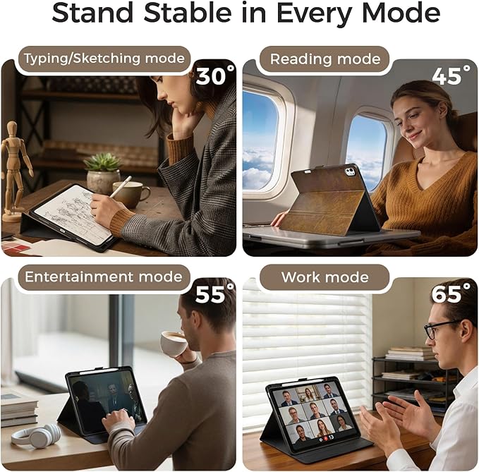 Slim Case for iPad Pro 11 Inch M5/M4 (2025/2024) A3357/A3358/A2836/A2837 with Pencil Holder,Lightweight Cover,Magnetic Closure,Multi Angle Stand,Typing Angle,Auto Sleep/Wake,Dark Brown