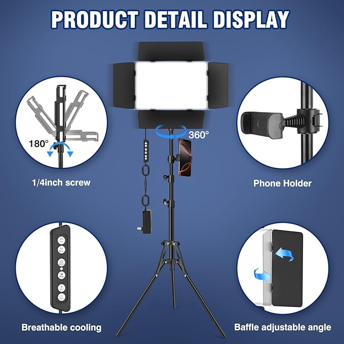 LED Video Lighting Kit with Barn Door, Kewaiaa Bi-Color Studio Lights with Tripod Stand, 3000Lux 2500k-8500k Photography Light for Video Recording/Filming/Live Streaming/YouTube/Photoshoot Shooting