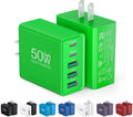 USB C Wall Charger, 50W USB C Charger Block 5-Port PD Fast Charging Blocks,USB A Multiport Plug Brick Cube,Dual Type C Power Adapter for iPhone 17/16/15/14/13/Pro,iPad,Samsung,for Switch（Green 2-Pack）