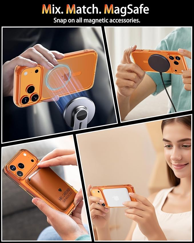 for iPhone 17 Pro Max Case, Compatible with MagSafe, Magnetic Slim Cover, Anti-Yellowing & Shockproof, Full Camera Protection, Includes Screen & Lens Protectors, Clear Orange Protective Case