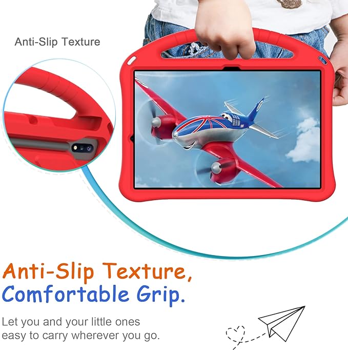 Kids Case for Samsung Galaxy Tab S10+/S9+/S8+/S7 FE/S7+/S9 FE+ 12.4", Techcircle Light Weight Shock Proof EVA Foam Handle Rugged Stand Protective Case for Galaxy Tab S9 FE Plus/S10 Plus 2024, Red