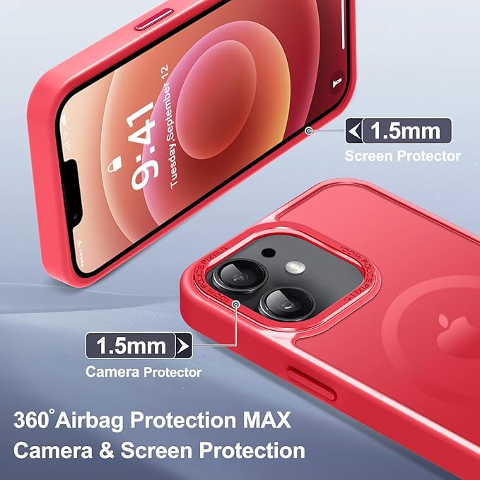 Newfuture Designed for iPhone 12 Case/iPhone 12 Pro Case with Magnetic [13 FT Military Drop Protection] [Compatible with Magsafe] Translucent Shockproof with Anti-Fingerprint Phone Case, Red