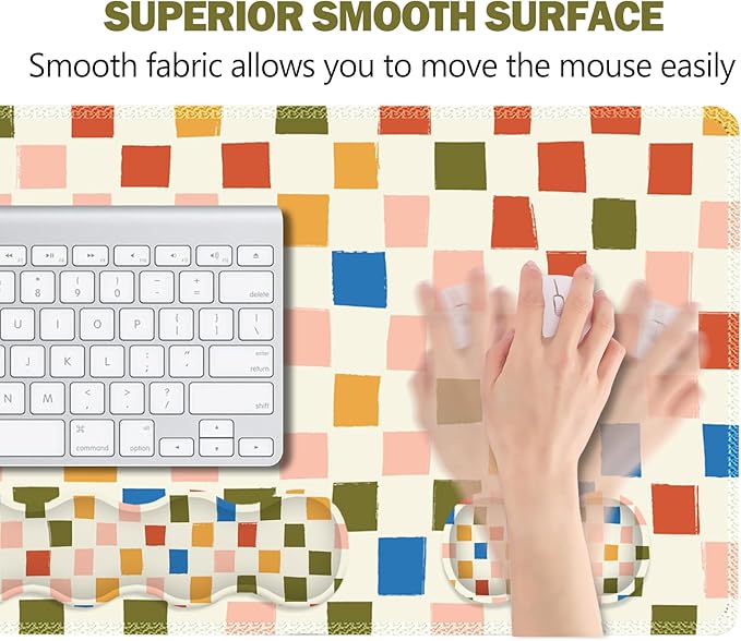 ARTSO Large Mouse Pad with Keyboard Wrist Pad and Mouse Wrist Pad Set, Ergonomic Computer Desk Wrist Support Mousepad for Keyboard and Mouse-Vintage Color Plaid