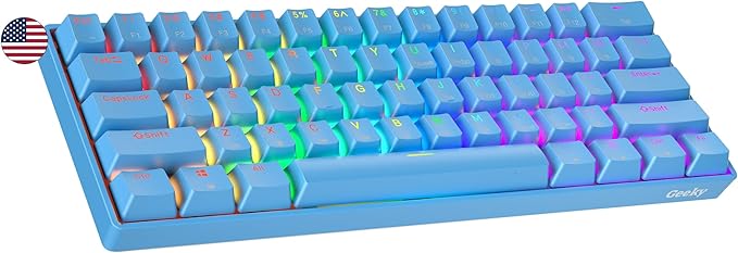 Geeky GK61 SE 60% | Mechanical Gaming Keyboard | 61 Keys Multi Color RGB LED Backlit for PC/Mac Gamer | ANSI US American Layout (Blue, Mechanical Black)