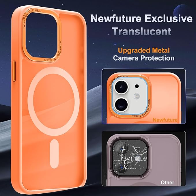 Newfuture Designed for iPhone 11 Case with Strong Magnetic [13 FT Military Drop Protection] [Compatible with Magsafe] Slim Translucent Matte Shockproof with Anti-Fingerprint Phone Case, Orange