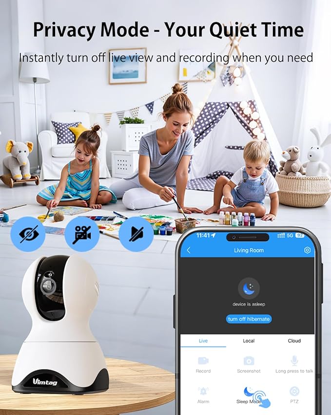 VIMTAG 2.5K Pan/Tilt Cameras for Home Security, Wired Indoor Camera for Pet/Dog/Cat/Baby/Nanny with Phone App, Motion Tracking, Night Vision, 2-Way Audio, AI Detection, 5GHz/2.4GHz WiFi, Works w/Alexa