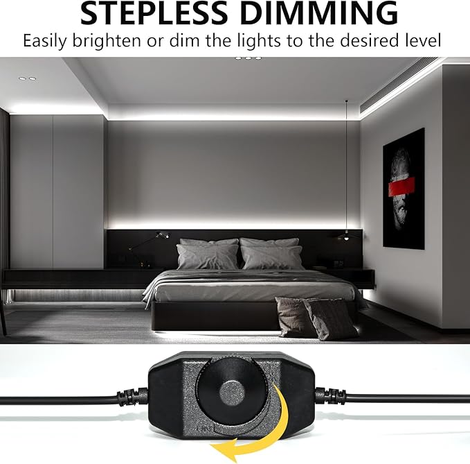 10ft White LED Strip Lights,12V Dimmable Tape Lighting with Infrared Remote,SMD 2835 LEDs Adhesive Ribbon Light,Connectable,Cuttable,Indoor Rope Light for Room Bedroom Cabinet