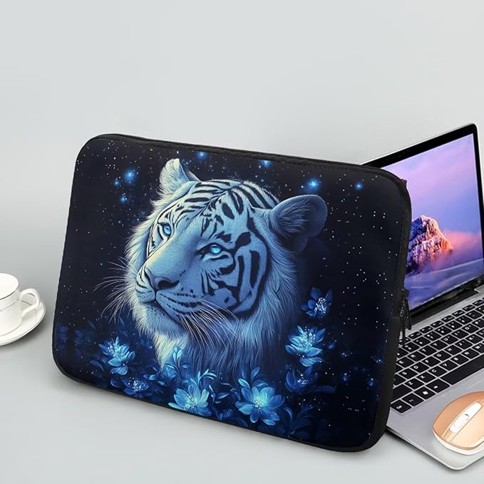 Tiger Laptop Protective Sleeve for Women 17inch Lap Top Case Portable Computer Sleeve Slim Laptop Protector Flower Zippered Pouches for Travel Office Business Laptop Carrying Case Black