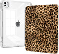 Shockproof Case for iPad Pro 13 Inch M5 2025 & M4 2024 with Pencil Holder, Stable Trifold Stand, Slim Transparent Clear Back Cover, Auto Wake/Sleep, Leopard