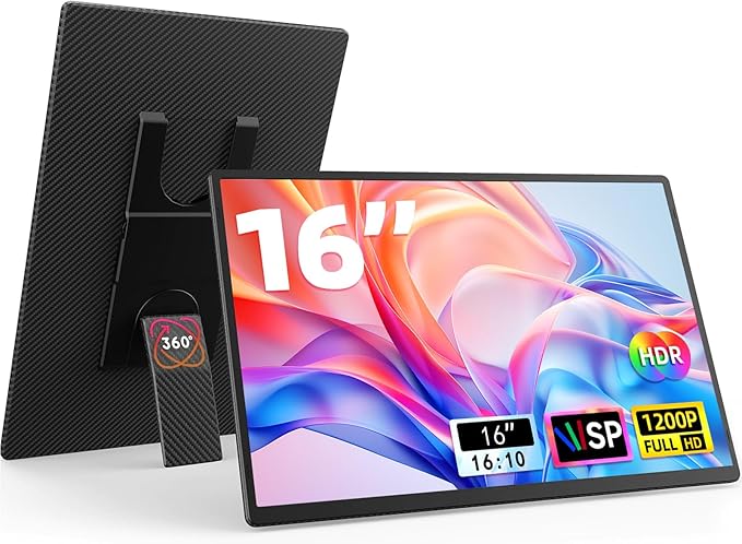 16" Portable Monitor for Laptop - 1200P FHD Laptop Screen Extender HDMI USB C HDR Travel Dual External Display with Stand Gaming Monitor for Windows MAC Computer Switch Phone Xbox PS4/5