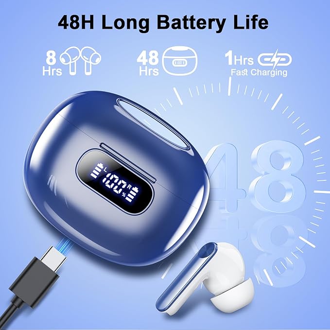 Wekily Wireless Earbuds, Bluetooth 5.3 Headphones LED Power Display, 2025 New Wireless Earphones, 4 ENC Noise Cancelling Mic, HiFi Stereo, 48H Playtime Mini Case IP7 Waterproof for iOS Android