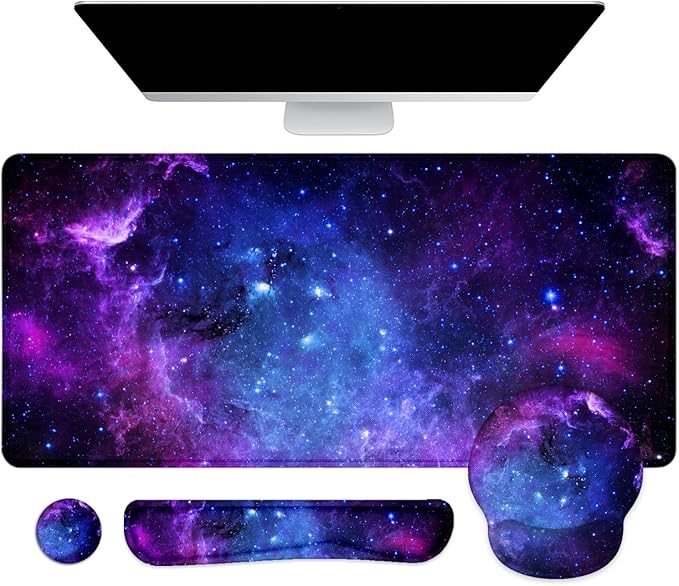 LATEEFAH Mouse Pad with Wrist Rest, Large Mouse Pad, Ergonomic Gaming Desk Pad Keyboard Wrist Rest Set, 4-in-1 Desk Mat Keyboard Mat for Home, Office