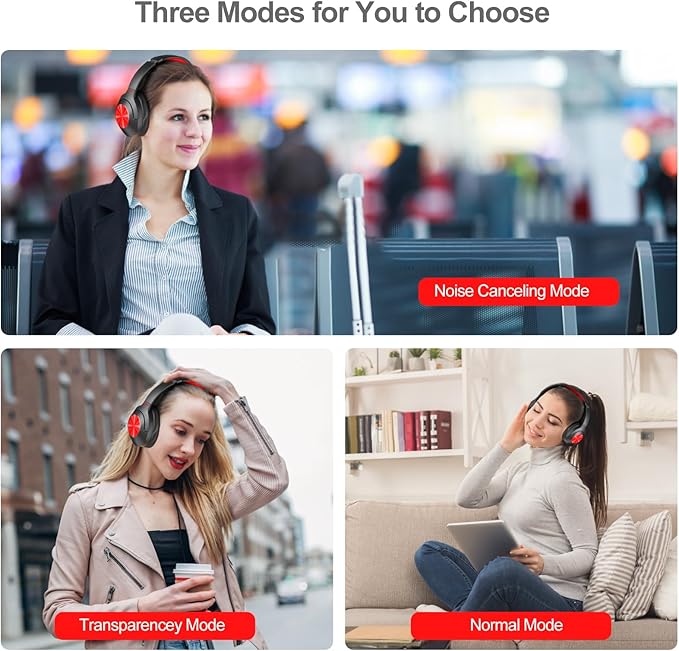 Hybrid Active Noise Cancelling Headphones - 2024 Upgraded Wireless Over Ear Bluetooth Headphones,100H Playtime,Hi-Res Audio,Deep Bass Noise Cancelling,Comfortable Ear Cup for Travel/Home/Office