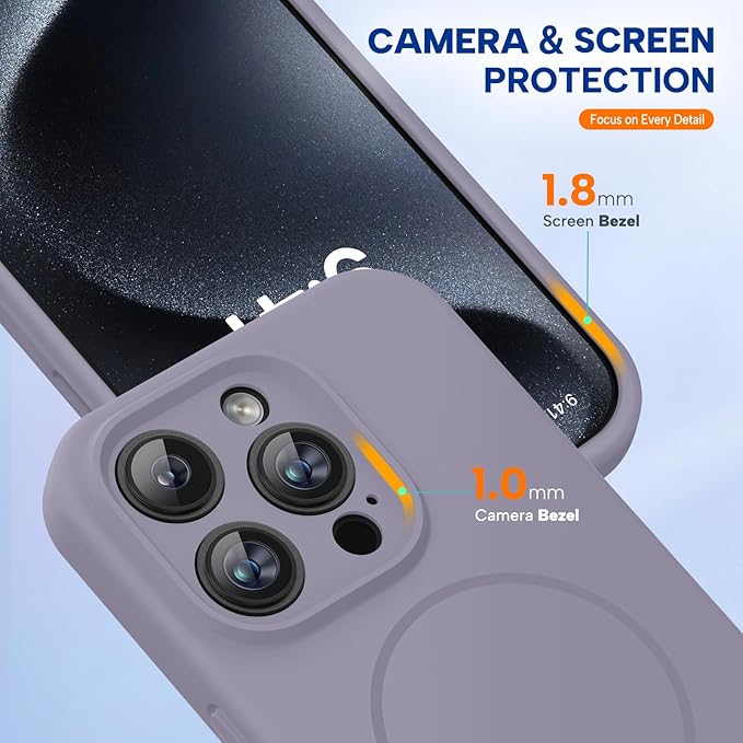 Miracase Magnetic for iPhone 15 Pro Case, [Soft Anti-Scratch Microfiber Lining], Compatible with MagSafe, Liquid Silicone Shockproof Drop Protection Phone Case for 15 Pro, Lavender Gray