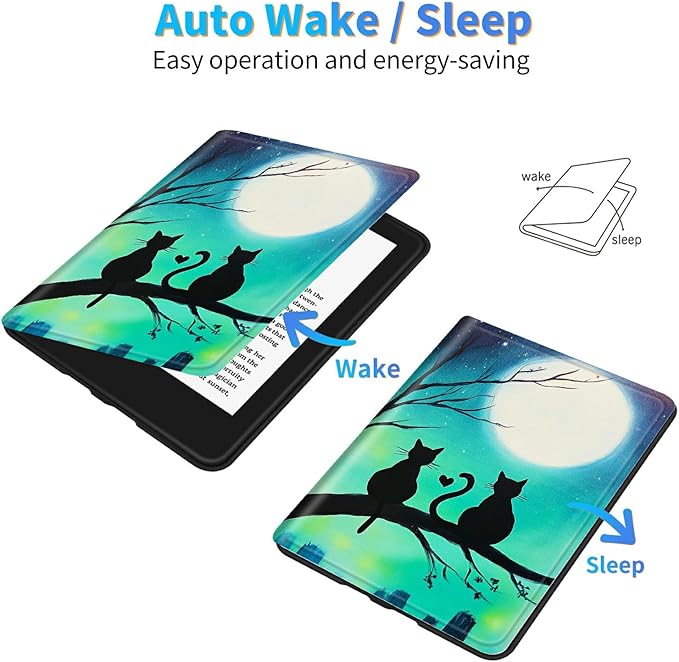 for Amazon Kindle Fire 7 (12th Generation, 2022 Release) 7" Tablet Case, Slim Kickstand Stand Leather Smart Cover with Auto Wake/Sleep, Sunflower Black Cat