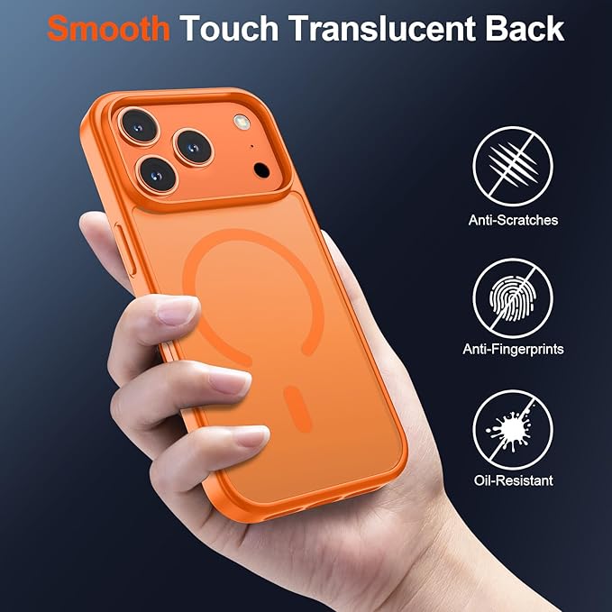 SUPFINE Magnetic for iPhone 17 Pro Case (Compatible with MagSafe)(Military Grade Drop Protection) Translucent Matte Shockproof with Anti-Fingerprint Phone Cover,Starry Orange