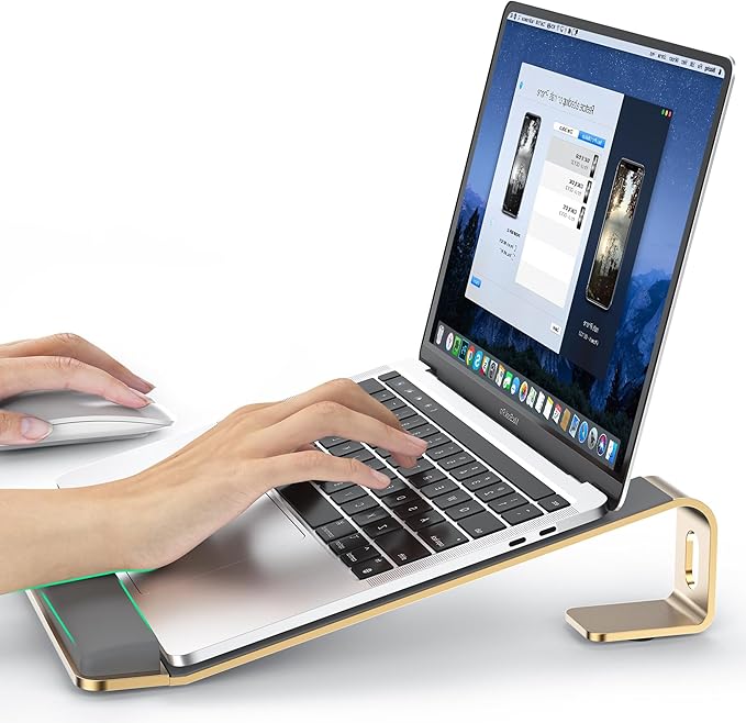 LOXP Laptop Stand for Desk, Laptop Stand with Wrist Support, Ergonomic Detachable Laptop Riser, Mount, Holder Notebook Computer Stand for MacBook Air Pro, HP, Dell, XPS, HP (10-17") Laptops - Gold