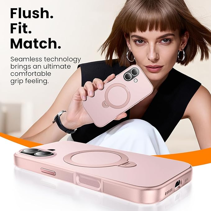 360°Ring Stand for iPhone 17 Case, Compatible with MagSafe, Military-Grade Protective,Anti-Yellowing, Scratch-Resistant Back Cover Phone Case for iPhone 17 6.3", Light Pink