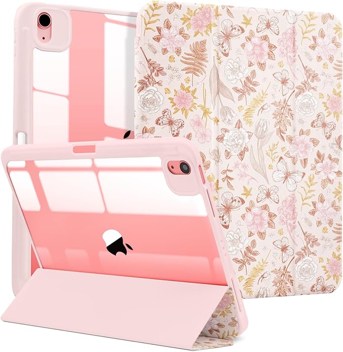 MrARTIST for iPad Air 11 Inch Case M3/M2 - Air 5th/4th Generation 10.9" Cute Women Girls Girly Kawaii Aesthetic Kawaii Design for Apple Air Tablet Cover with Pencil Holder, Pink Floral