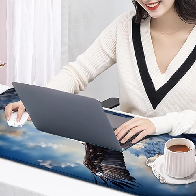 Large Mouse Pad, 31.5 x 11.8in Extended Gaming Mouse Pad with Stitched Edges, XXL Mousepad Protector Non Slip Rubber Base for Office and Home Writing Mat, Eagles in The Sky Pattern Desk Mat