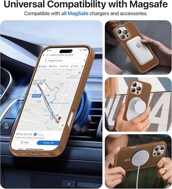 Magnetic for iPhone 16 Pro Max Case[Compatible with MagSafe][Military-Grade Drop Protection][Anti-Yellowing]Shockproof Protective Translucent Matte Cover for iPhone 16 Pro Max Phone Case,Brown