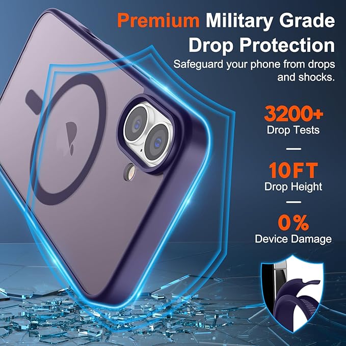 SUPFINE Magnetic for iPhone 17 Case (Compatible with MagSafe)(Military Grade Drop Protection) Translucent Matte Shockproof with Anti-Fingerprint Phone Cover,Dark Purple