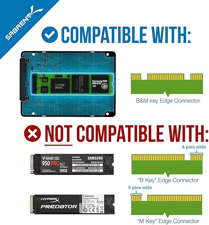 SABRENT M.2 SATA SSD to 2.5 Inch SATA III Aluminum Enclosure Adapter (EC-M2SA) [Not NVMe]