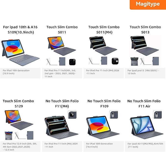 Magitype Case with Keyboard Compatible for iPad Pro 11 inch(M4/ M5): Bluetooth Wireless Magnetic Stand Rechargeable Keyboard with Pencil Holder (Light Grey)