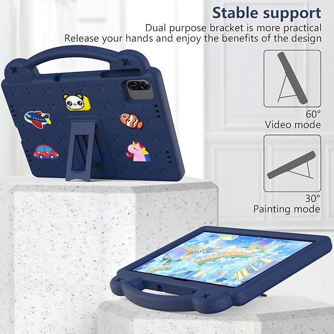 AKABEILA Compatible with Honor Pad X8a 2024/Infinix Xpad 11 inch 2024 Tablet Case, Kids Friendly Universal Lightweight Shockproof Protective Case with Shoulder Strap & Stand Handle Navy Blue