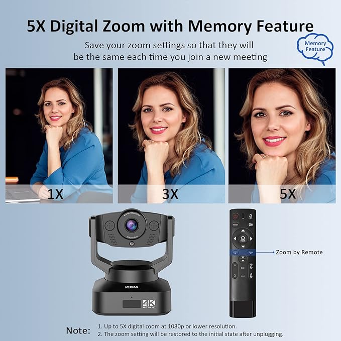 4K PTZ Webcam Kits, NexiGo N990 (Gen 2) UHD 2160P Webcam with 5X Digital Zoom, Sony Starvis Sensor, Position Preset, Flexible Mini Tripod, for Skype/Teams/Zoom Meetings