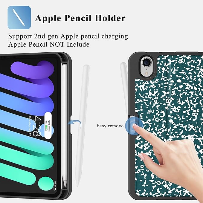 Supveco Case for iPad mini 7 (A17 Pro) 2024/iPad Mini 6 2021 8.3 Inch with Pencil Holder-[Auto Wake/Sleep],Slim Protective Case with Soft TPU Back Cover for iPad mini 7th/6th Generation(Teal)
