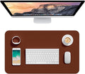 Hsurbtra Desk Pad, 23.6" x 13.8" PU Leather Desk Mat, M Extended Mouse Pad, Waterproof Desktop Blotter Protector, Non-Slip Ultra Thin Small Laptop Keyboard Writing Mat for Office Home, Brown