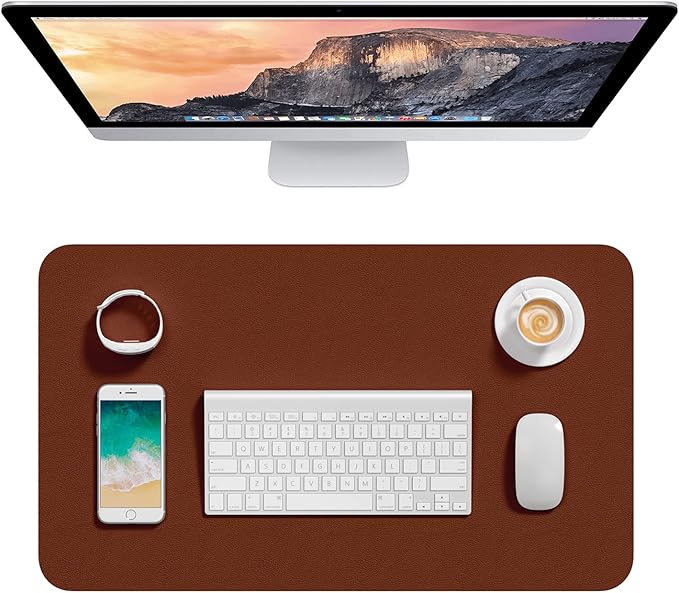 Hsurbtra Desk Pad, 23.6" x 13.8" PU Leather Desk Mat, M Extended Mouse Pad, Waterproof Desktop Blotter Protector, Non-Slip Ultra Thin Small Laptop Keyboard Writing Mat for Office Home, Brown