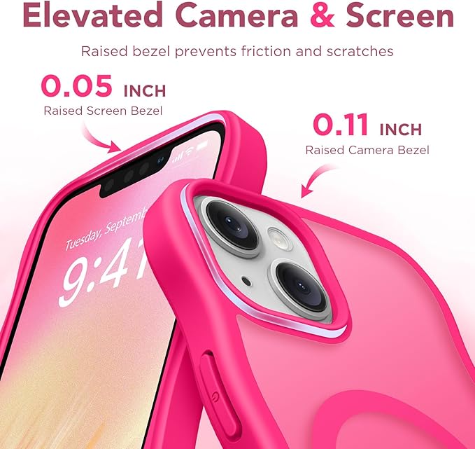 CAPRARO Cute for iPhone 13 Case & iPhone 14 Case, Compatible with MagSafe, [Curly Wave Edge] [Camera Protection] [14 FT Drop Protection] Magnetic for iPhone 13/14 6.1 Inch, Hot Pink