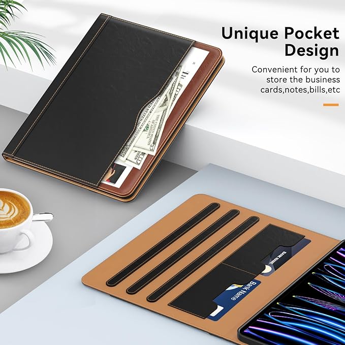 Zonefoker Case for New iPad Pro 12.9 inch 6th/5th/4th/3rd Generation 2022/2021/2020/2018, 12.9'' ipad Pro Leather Folio Protective Cover 6/5/4/3 Gen with Pencil Holder, Auto Wake/Sleep, Brown Black
