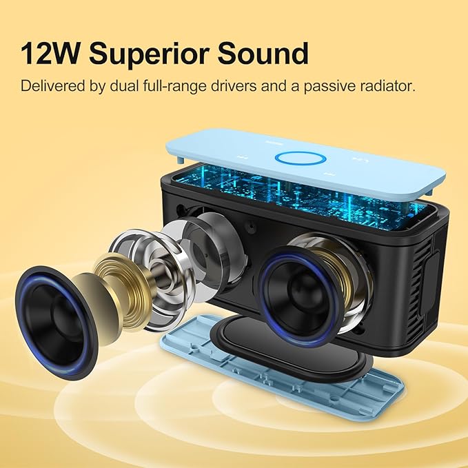 DOSS SoundBox Touch Wireless Bluetooth Speaker-12W HD Sound with Rich Bass, IPX5 Waterproof, 20H Playtime, Handsfree, for Gatherings, Home, Office, Outdoor, Travel-Light Blue